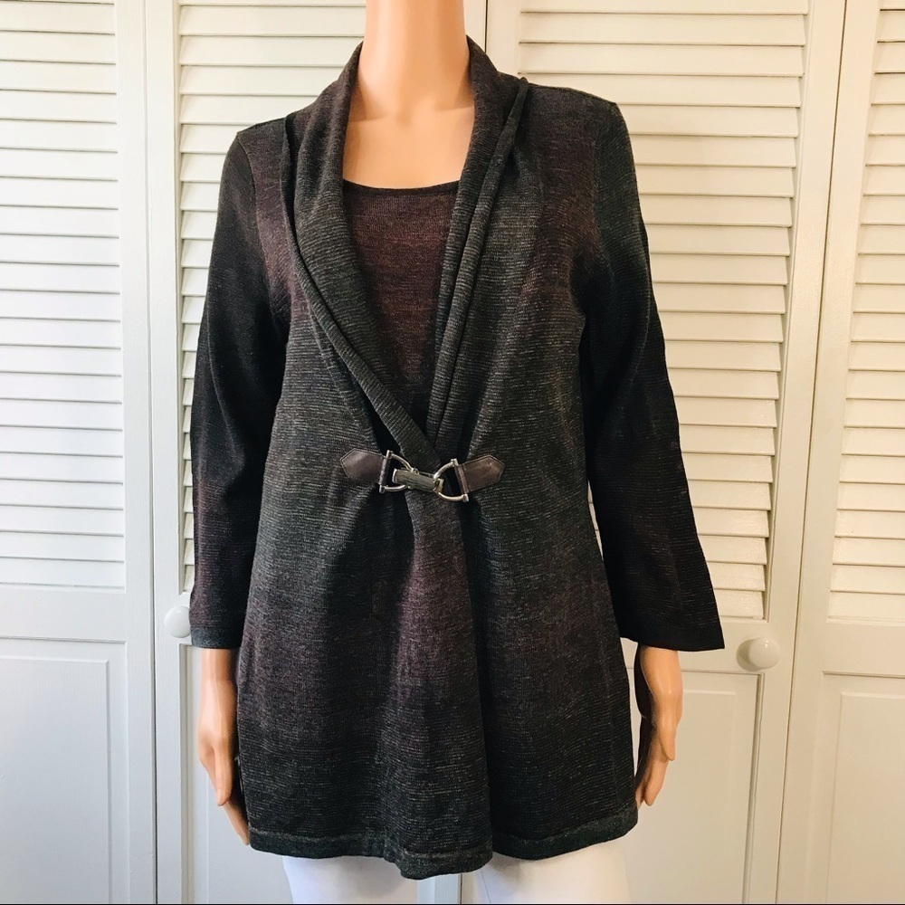 CHRISTOPHER & BANKS Purple Brown Shirt With Cardigan Size Large